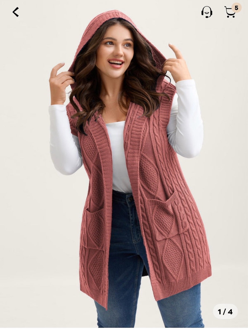 BloomChic salmon Cable Knit Hooded Cardigan